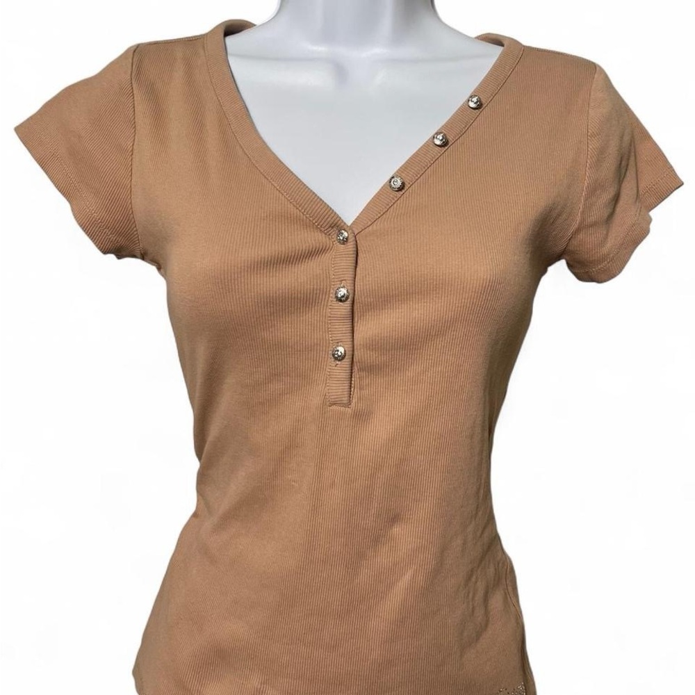 Guess Tan Short Sleeve Button Top